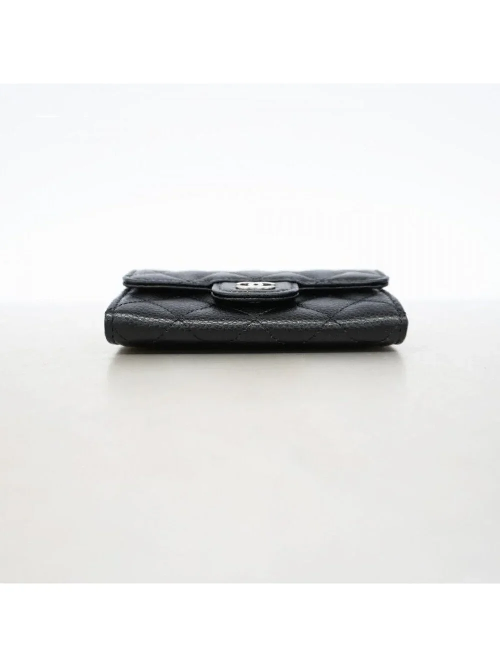 Chanel Card Case Quilted Caviar Leather Black Silver